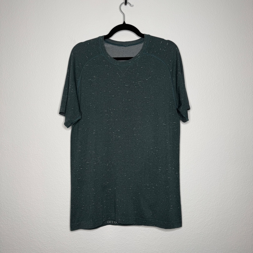 Lululemon Speckled Short Sleeve Athletic Shirt Heathered Teal Crew Neck Size M